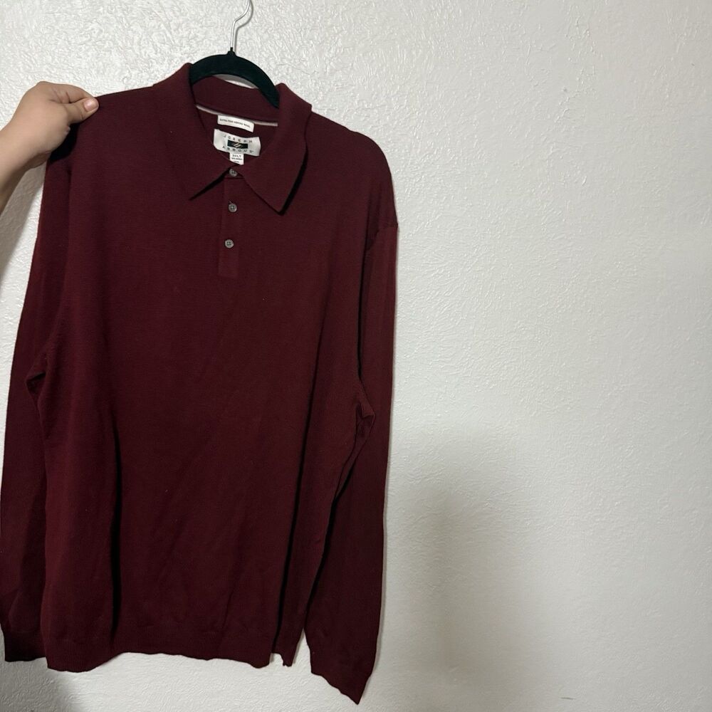 Joseph Abboud Men’s 3XLT Maroon Merino Wool Long Sleeve Polo Sweater NWT